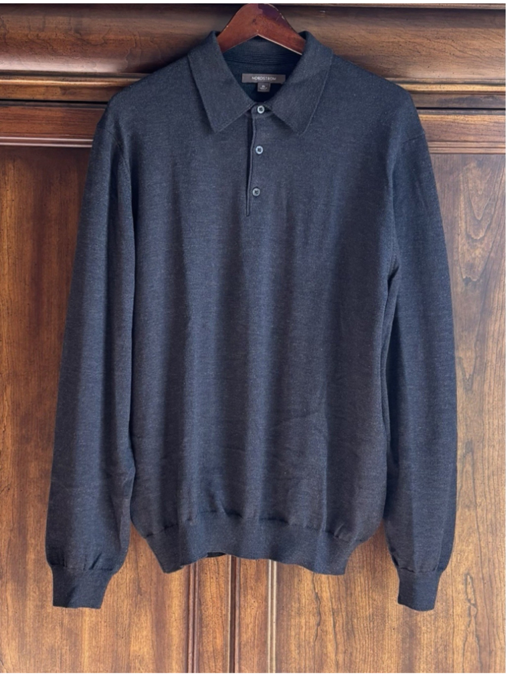 Nordstrom Merino Wool Henley Sweater Mens XL Gray Collared Preppy Quiet Luxury